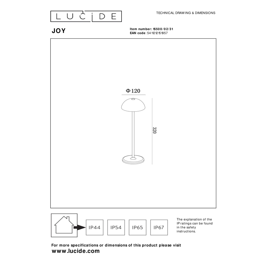 Lucide 15500/02/31 - LED Dimbaar aanraken buitenshuis lamp JOY LED/1,5W/4V IP54 wit