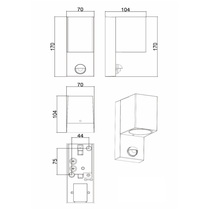 Lucide 69802/01/30 - Buitenlamp met sensor ZARO 1xGU10/7W/230V IP65 zwart