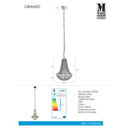 Markslöjd 107026 - Kristallen ketting kroonluchter GRÄNSÖ 1xE27/60W/230V