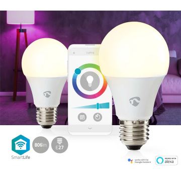 SET 2x Dimbare LED RGBW Lamp E27/9W Wi-Fi 2700-6500K