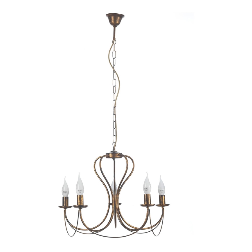 ONLI - Hanglamp aan een ketting CANDELA 5xE14/6W/230V brons