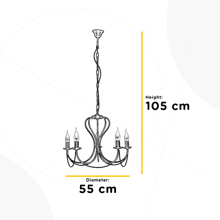 ONLI - Hanglamp aan een ketting CANDELA 5xE14/6W/230V zwart