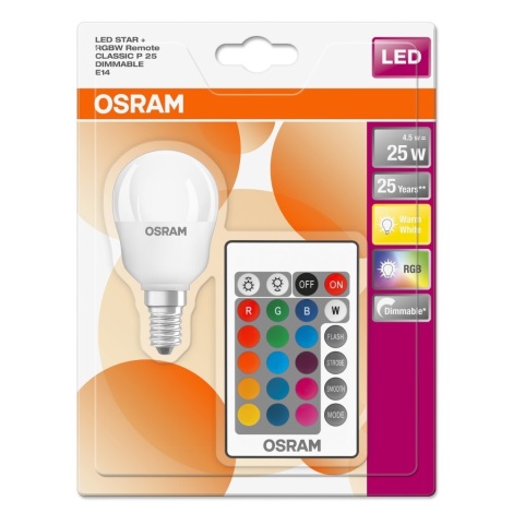 Tegenslag Ecologie Machtig Osram - LED RGBW Dimbare lamp RETROFIT E14 / 4,5W / 230V 2700K + RC |  Lampenmanie