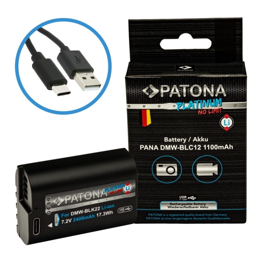 PATONA - Accu Panasonic DMW-BLC12 1100mAh Li-Ion Platinum USB-C opladen