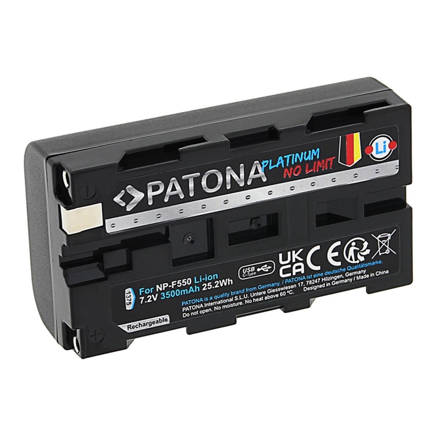 PATONA - Accu Sony NP-F550/F330/F570 3500mAh Li-Ion Platinum USB-C opladen
