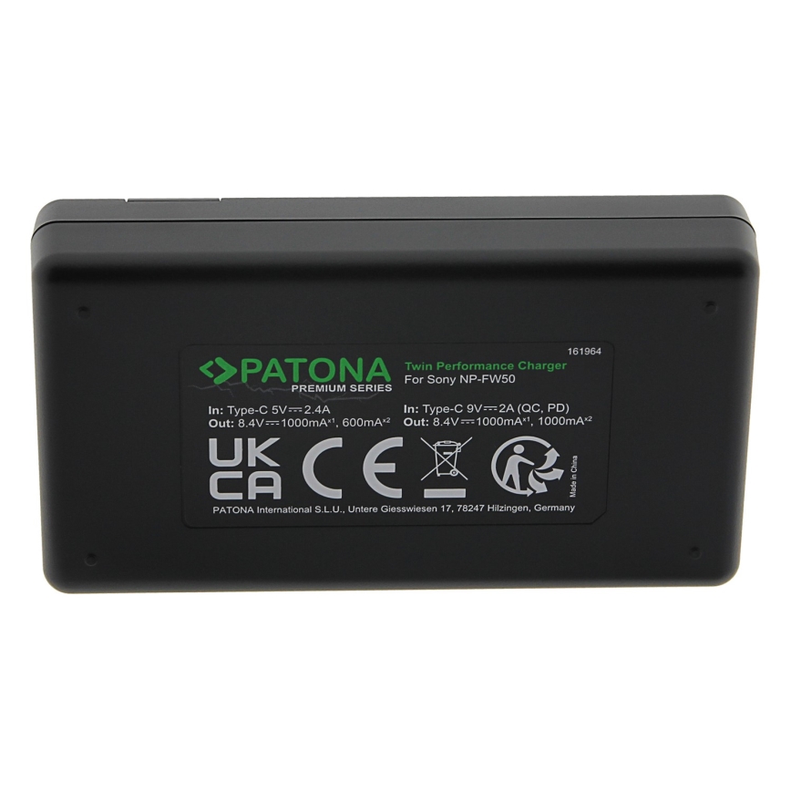 PATONA - Snellader Dual Sony NP-FW50 + kabel USB-C 0.6m