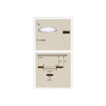 Paulmann 92075 - LED/18W Badkamer inbouwspot QUALITY LINE 230V IP44