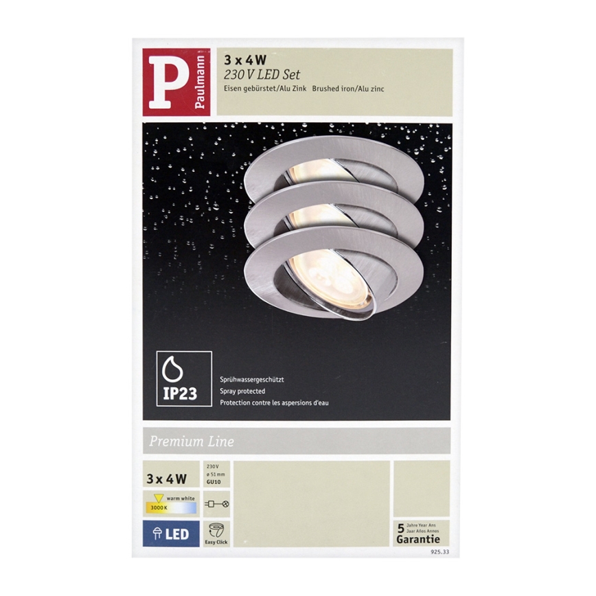 Paulmann 92533 - SET 3xLED-GU10/4W Badkamer inbouwspot dimbaar PREMIUM 230V