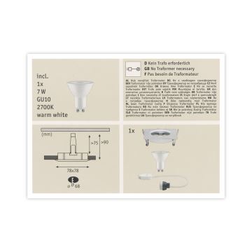 Paulmann 93611 - LED-GU10/7W IP44 Dimbare Badkamer Inbouw Lamp NOVA 230V