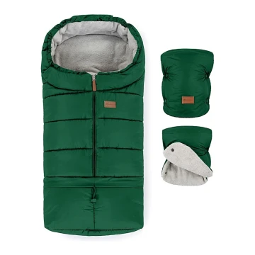 PETITE&MARS - SET Voetenzak voor baby's 3in1 JIBOT + stroller hand muff groen