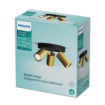 Philips - Badkamer spot IDRIS 3xGU10/5W/230V IP44 zwart/goud