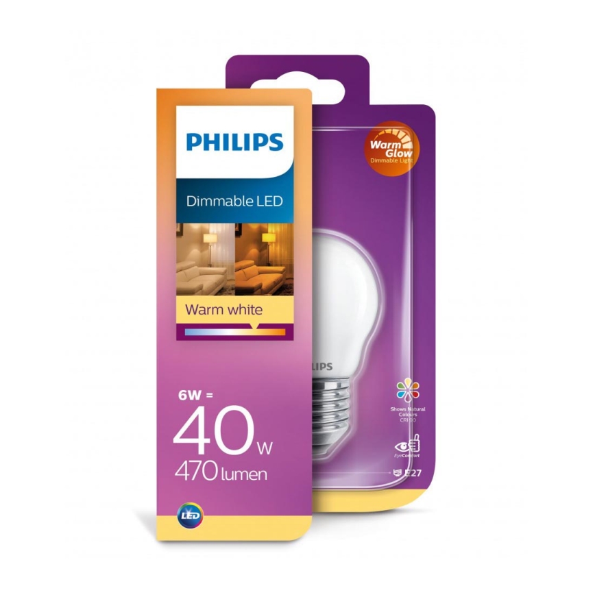 Philips LED Dimbare lamp E27 / 6W / 230V 2200K-2700K WarmGlow