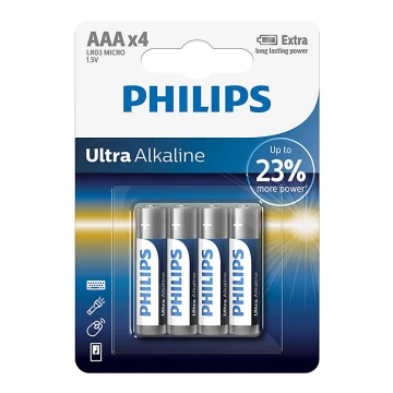 Philips LR03E4B/10 - 4 st. Alkaline batterij AAA ULTRA ALKALINE 1,5V 1250mAh