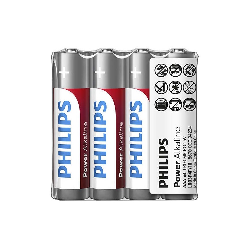Philips LR03P4F/10 - 4 st. Alkaline batterij AAA POWER ALKALINE 1,5V 1150mAh