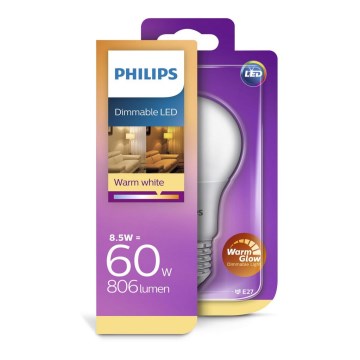 Philips Warm Glow  - LED Dimbare Lamp E27 / 8.5W / 230V 2200K – 2700K