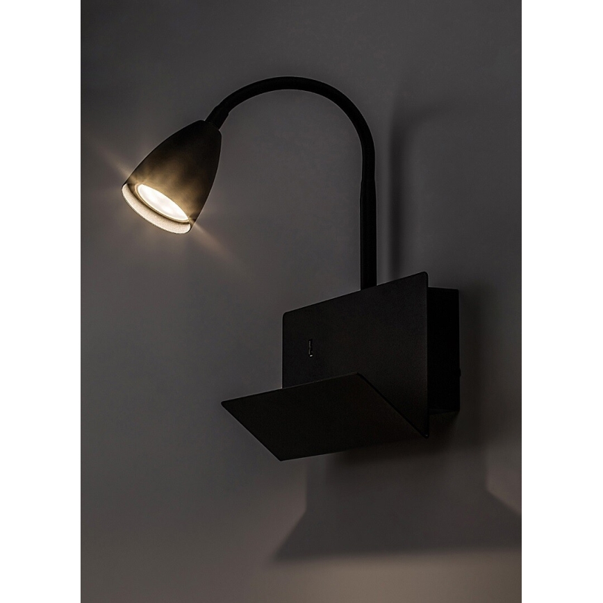 Rabalux - Wandlamp met plank en USB port 1xGU10/25W/230V zwart