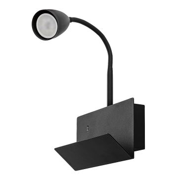 Rabalux - Wandlamp met plank en USB port 1xGU10/25W/230V zwart