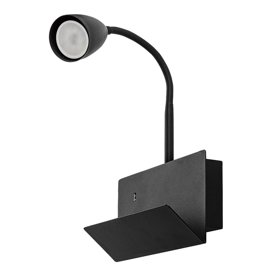 Rabalux - Wandlamp met plank en USB port 1xGU10/25W/230V zwart