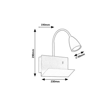 Rabalux - Wandlamp met plank en USB port 1xGU10/25W/230V zwart