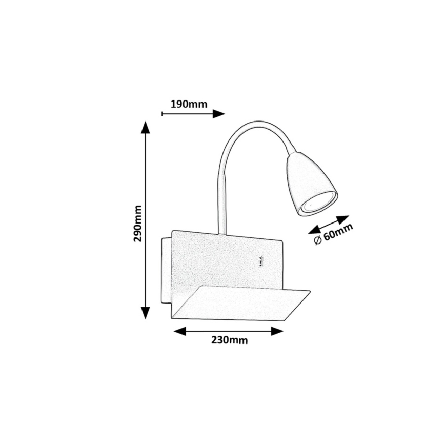 Rabalux - Wandlamp met plank en USB port 1xGU10/25W/230V zwart