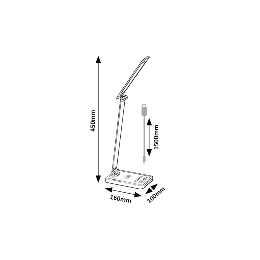 Rabalux 74213 - LED Dimbaar flexible tafellamp met draadloos opladen QI en USB LED/5W/5V 3000-6500K