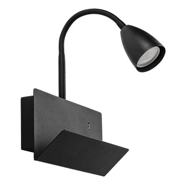 Rabalux - Wandlamp met plank en USB port 1xGU10/25W/230V zwart