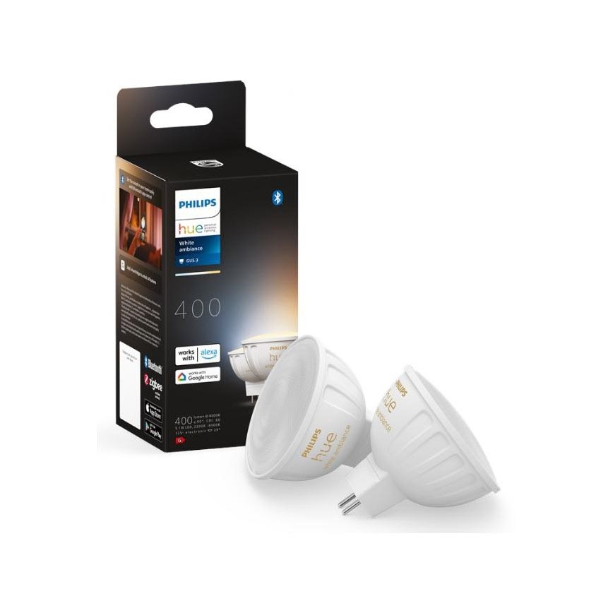 SET 2x Dimbare LED Lamp Philips Hue White Ambiance GU5,3/MR16/5,1W/12V 2200-6500K