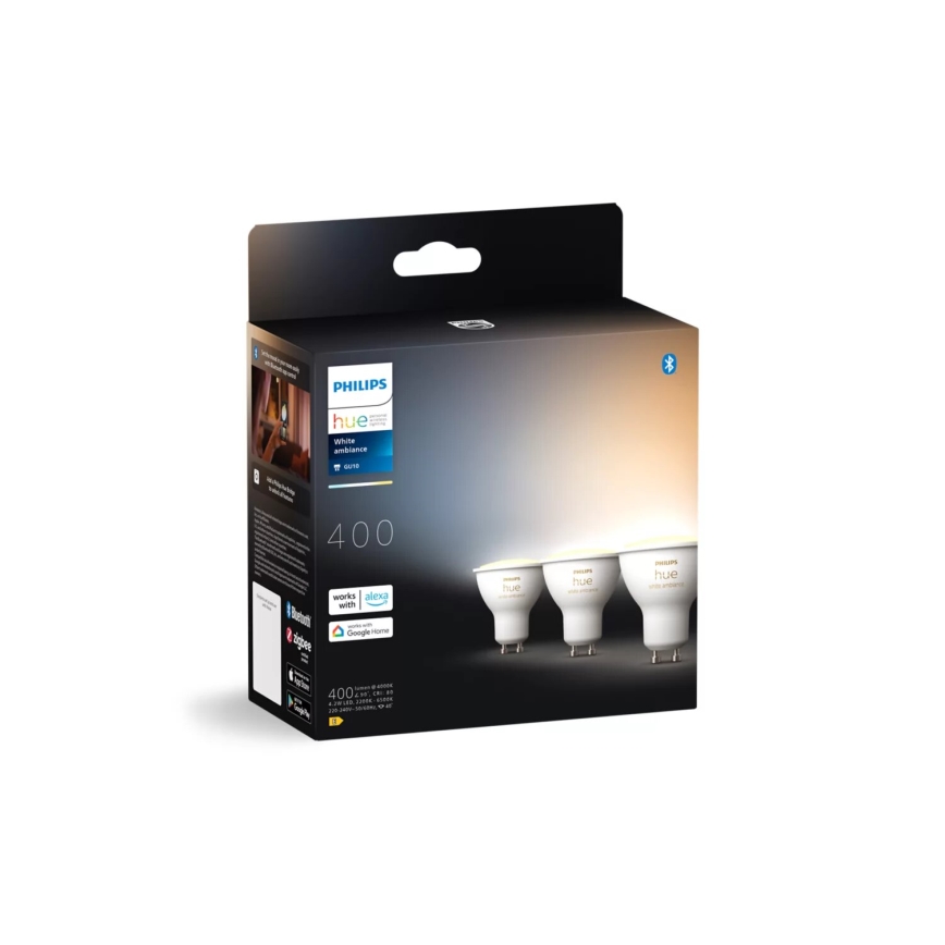 SET 3x Dimbare LED Lamp Philips Hue WHITE AMBIANCE GU10/4,2W/230V 2200-6500K