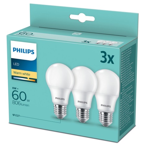 Gehoorzaamheid maat Tomaat SET 3x LED Lamp Philips A60 E27/8W/230V 2700K | Lampenmanie