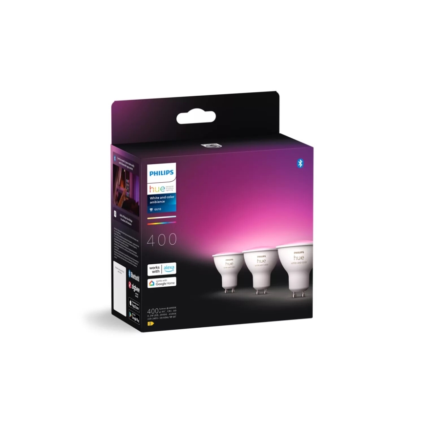 SET 3x LED RGBW dimbare lamp Philips Hue WHITE AND COLOR AMBIANCE GU10/4,2W/230V 2000-6500K