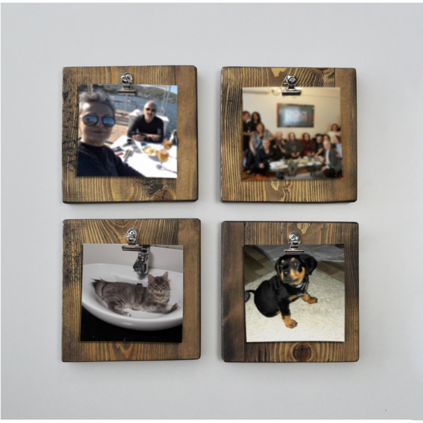 SET 4x Wandhouder voor foto's 14x14 cm bruin