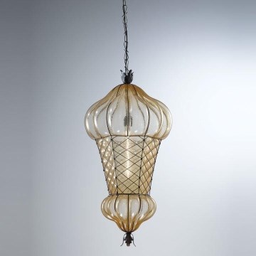 SIRU - Hanglamp aan een ketting BABÀ 1xE27/60W/230V diameter 30 cm beige/bruin Venetiaans glas