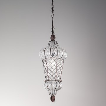 SIRU - Hanglamp aan een ketting BABÀ 1xE27/60W/230V diameter 30 cm doorzichtig/bruin Venetiaans glas