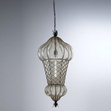 SIRU - Hanglamp aan een ketting BABÀ 1xE27/60W/230V diameter 30 cm doorzichtig/bruin Venetiaans glas