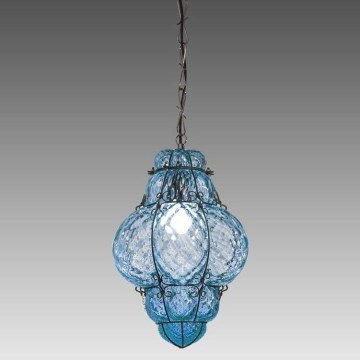 SIRU- Hanglamp aan een ketting CLASSIC 1xE27/60W/230V diameter 30 cm blauw/zwart Venetiaans glas