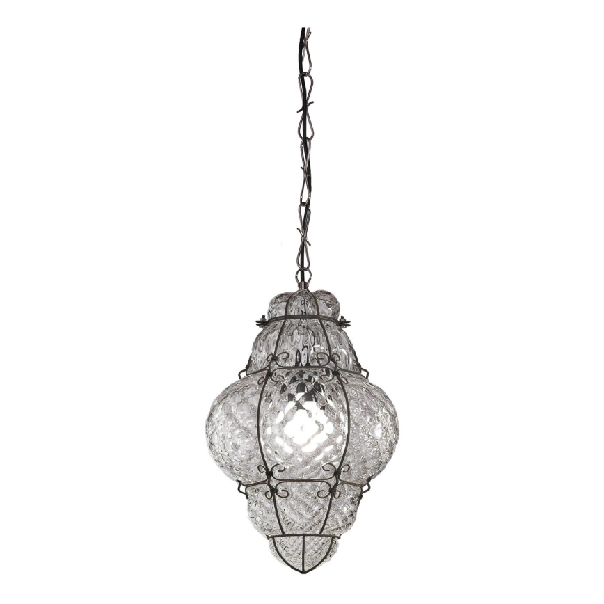 SIRU - Hanglamp aan een ketting CLASSIC 1xE27/60W/230V diameter 30 cm doorzichtig/zwart Venetiaans glas