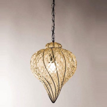 SIRU - Hanglamp aan een ketting GOCCIA 1xE27/60W/230V diameter 25 cm beige/bruin Venetiaans glas