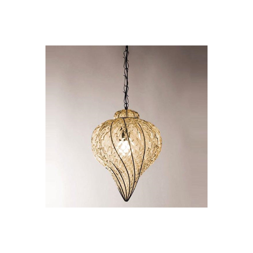 SIRU - Hanglamp aan een ketting GOCCIA 1xE27/60W/230V diameter 25 cm beige/bruin Venetiaans glas