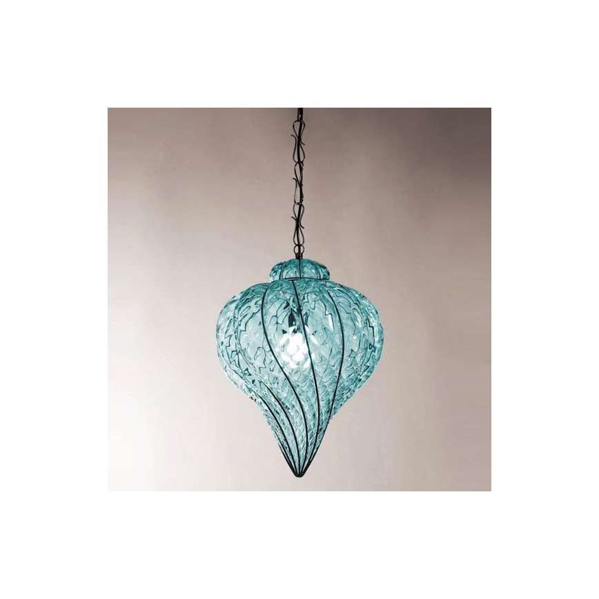 SIRU - Hanglamp aan een ketting GOCCIA 1xE27/60W/230V diameter 25 cm blauw/bruin Venetiaans glas