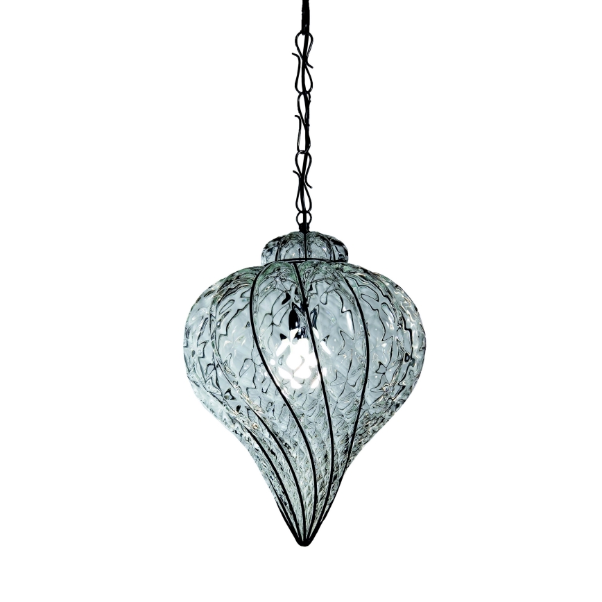 SIRU - Hanglamp aan een ketting GOCCIA 1xE27/60W/230V diameter 25 cm doorzichtig/bruin Venetiaans glas