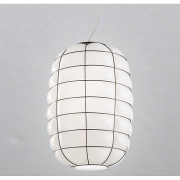 SIRU - Hanglamp aan een koord LANTERNA 1xE27/60W/230V diameter 32 cm zwart/wit Venetiaans glas