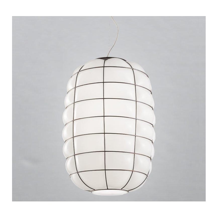 SIRU - Hanglamp aan een koord LANTERNA 1xE27/60W/230V diameter 32 cm zwart/wit Venetiaans glas