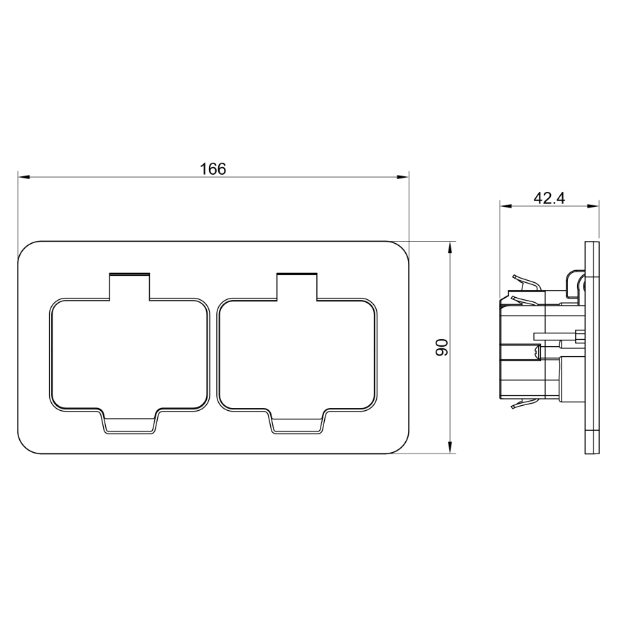 Buiten inbouw vloer double socket IP55 hoekig