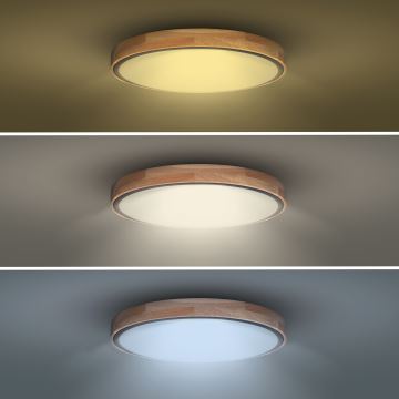 Dimbare LED plafondlamp IRON OAK LED/48W/230V 3000-6500K eiken diameter 40 cm + afstandsbediening