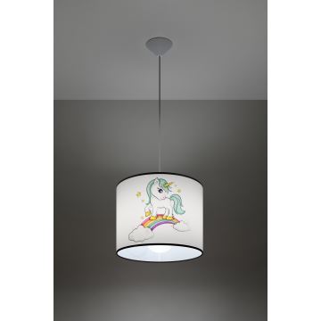 Kinder hanglamp aan een koord UNICORN 1xE27/15W/230V diameter 30 cm eenhoorn