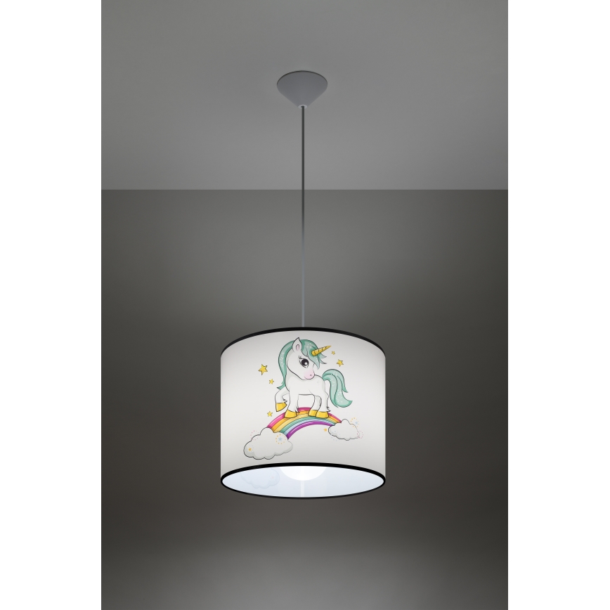 Kinder hanglamp aan een koord UNICORN 1xE27/15W/230V diameter 30 cm eenhoorn