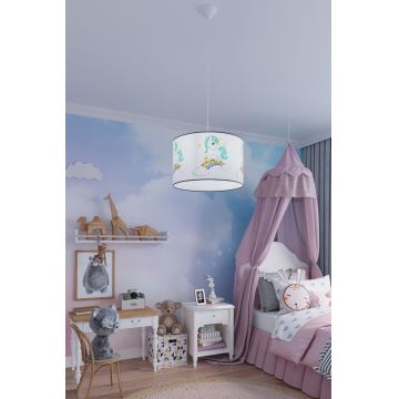 Kinder hanglamp aan een koord UNICORN 1xE27/15W/230V diameter 30 cm eenhoorn