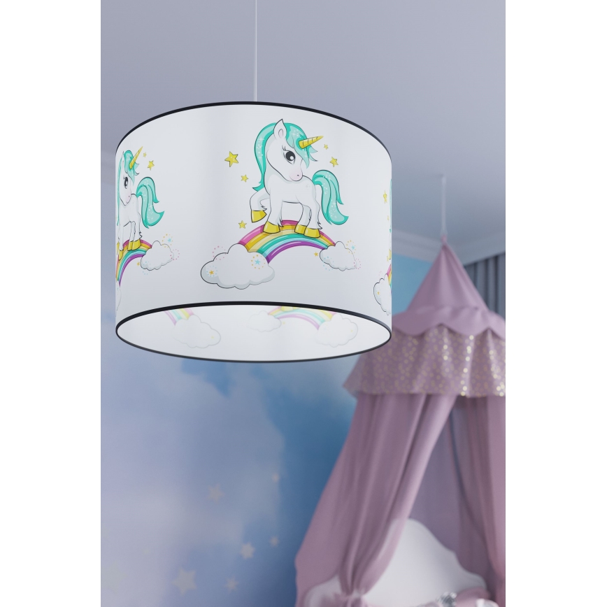 Kinder hanglamp aan een koord UNICORN 1xE27/15W/230V diameter 30 cm eenhoorn