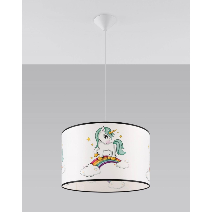 Kinder hanglamp aan een koord UNICORN 1xE27/15W/230V diameter 40 cm eenhoorn