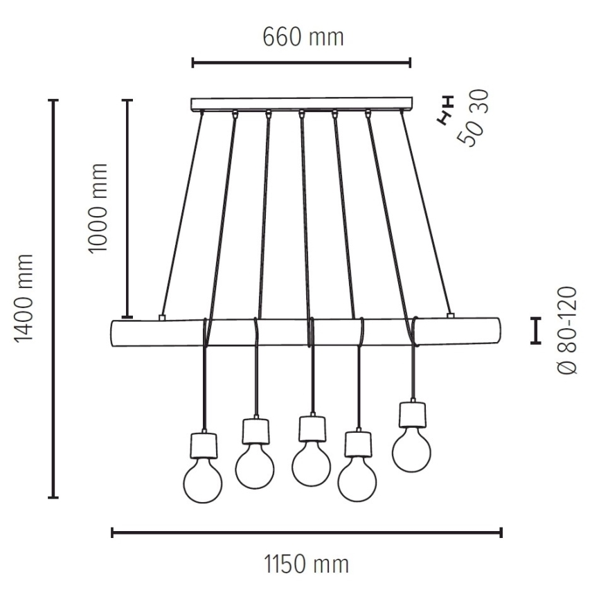 Hanglamp aan koord TRABO 5xE27/60W/230V - FSC-gecertificeerd